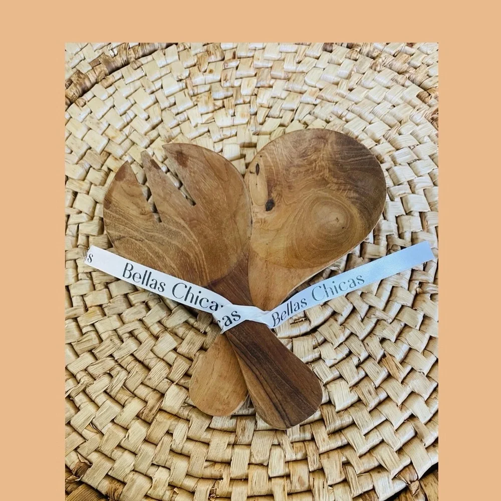 Teak wood salad servers set